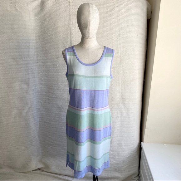 St. John 12 Pastel Striped Santana Knit Tank Dress - Picture 6 of 8